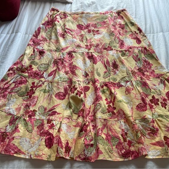 Emma James Linen Rayon Butter Yellow Floral Tiered Skirt 16W Fairy Cottage Boho - Picture 4 of 9